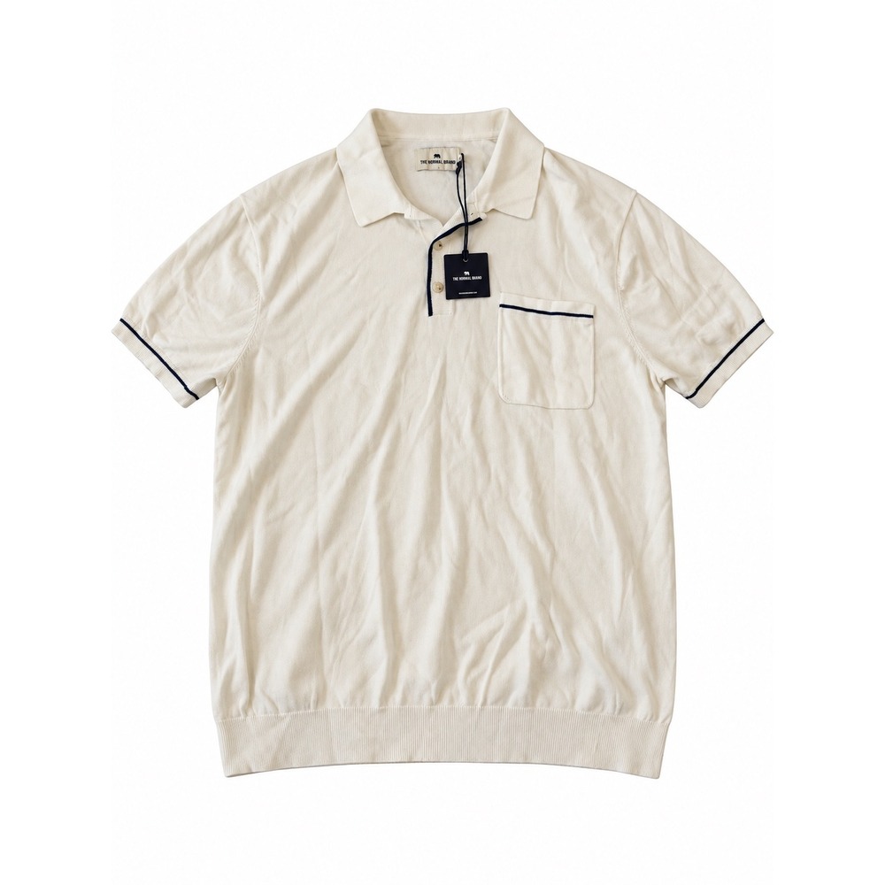 The Normal Brand Robles Knit Polo Cream Navy Mens XL S1SRBLPLCRN4 New